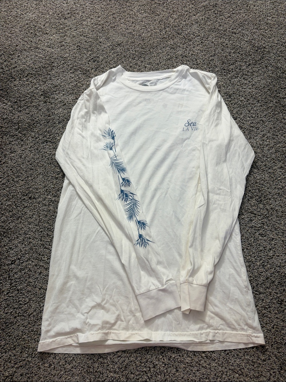 Roxy White Long Sleeve Tee with Blue Palm Sleeve Graphic